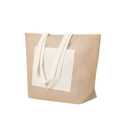 Bolsa de yute Farus con bolsillo frontal y asas largas personalizable