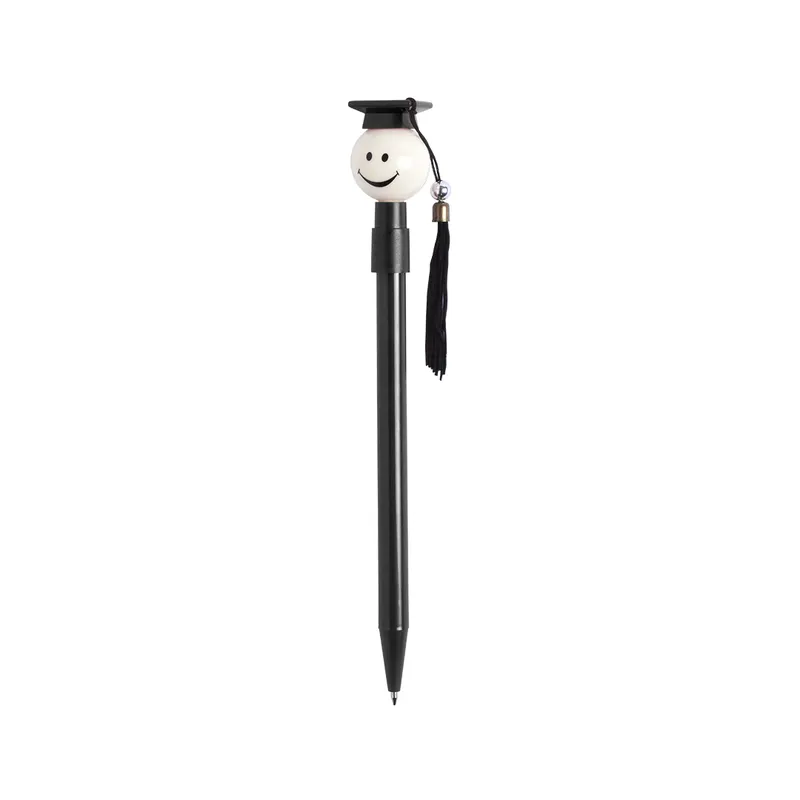 Bolígrafo de graduación Gradox con pompón de tela en negro, vista frontal