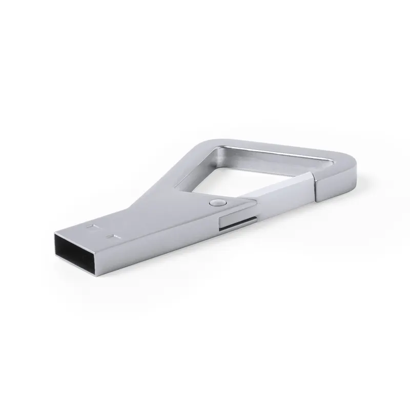 Memoria USB Drelan 8 GB metálica con mosquetón en blanco de metal, vista frontal