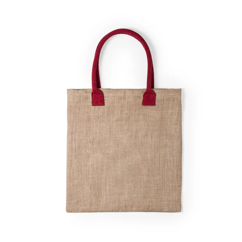 Bolsa de yute Kalkut con asas de algodón medianas en rojo de yute/ algodón, vista frontal