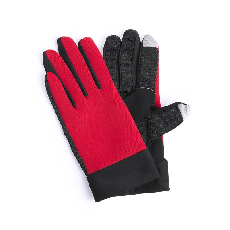 Guantes deportivos táctiles de poliéster Vanzox en rojo de poliéster/ licra, vista frontal