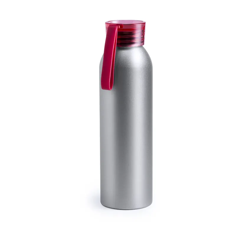 Bidón de aluminio Tukel 650 ml con cinta TPR en rojo de aluminio, vista frontal