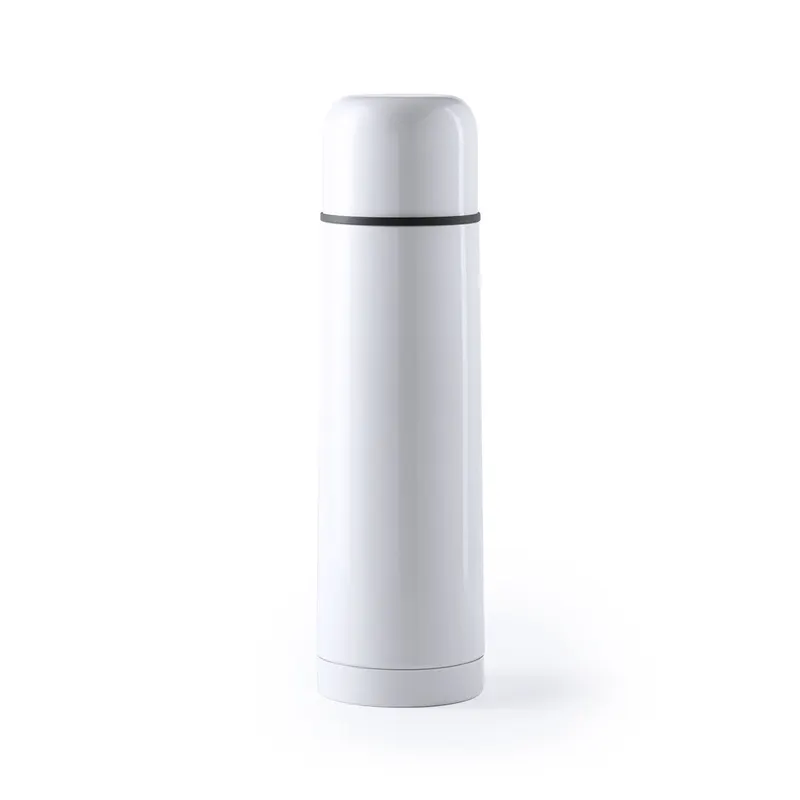 Termo de acero Tancher 500 ml con tapón taza en blanco de acero inox, vista frontal