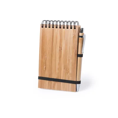 Libreta de bambú Tumiz con bolígrafo 70 hojas personalizable