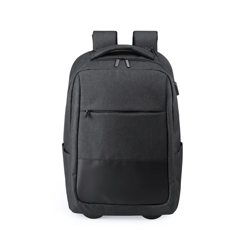 Mochila trolley portátil Haltrix 15 pulgadas 300D en negro de poliéster 300D, vista frontal