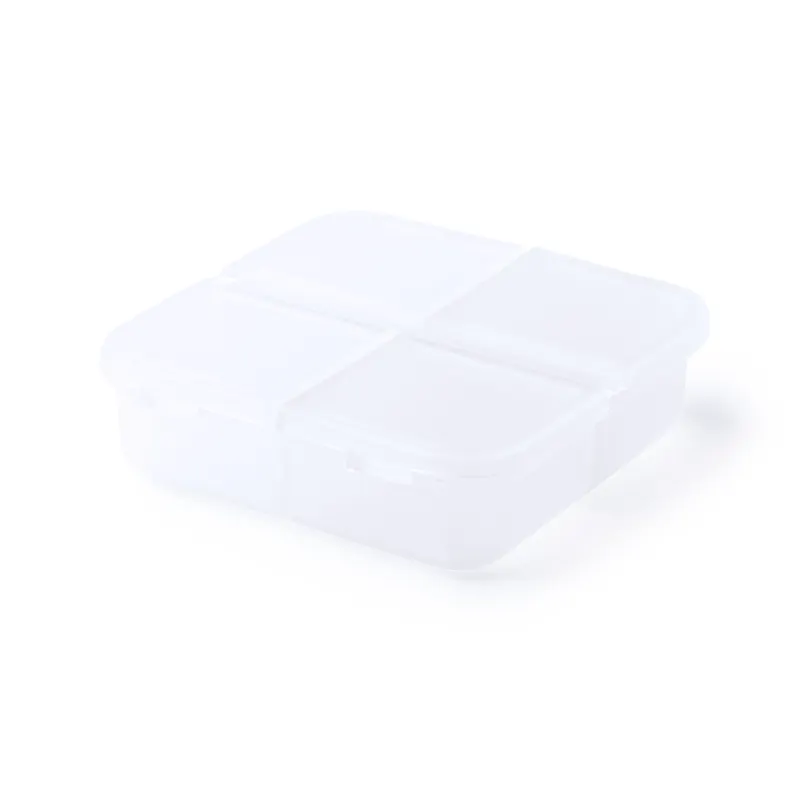 Pastillero de ABS Edmor 4 compartimentos sin BPA en blanco, vista frontal