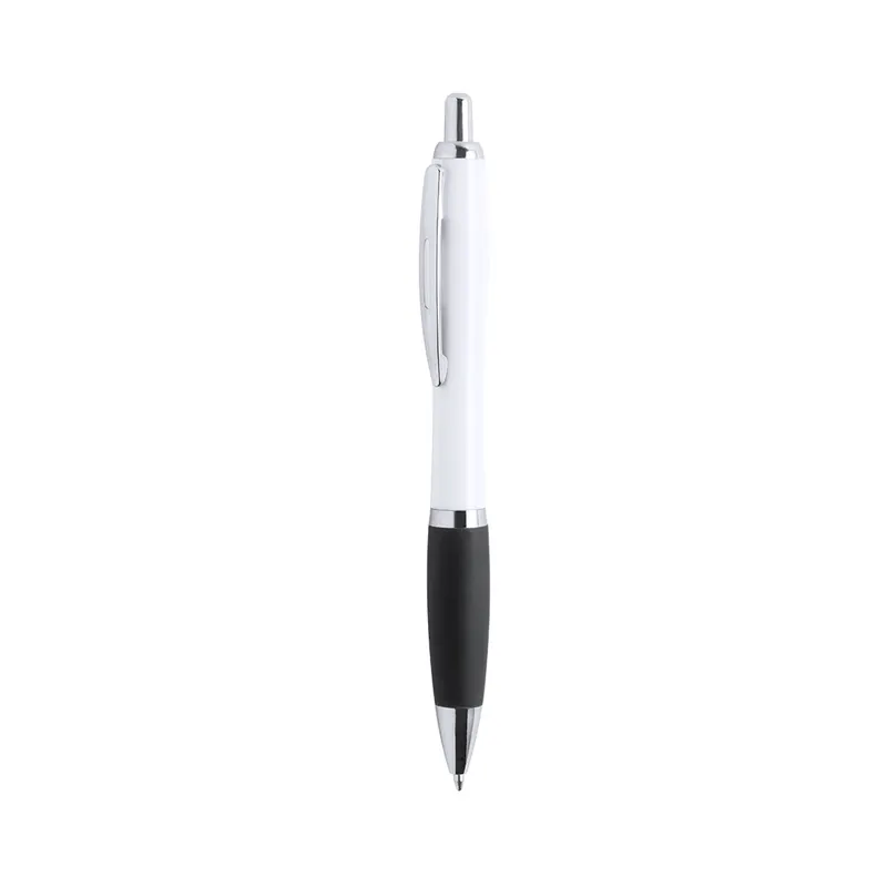 Bolígrafo pulsador bicolor Tinkin con clip metálico en negro, vista frontal