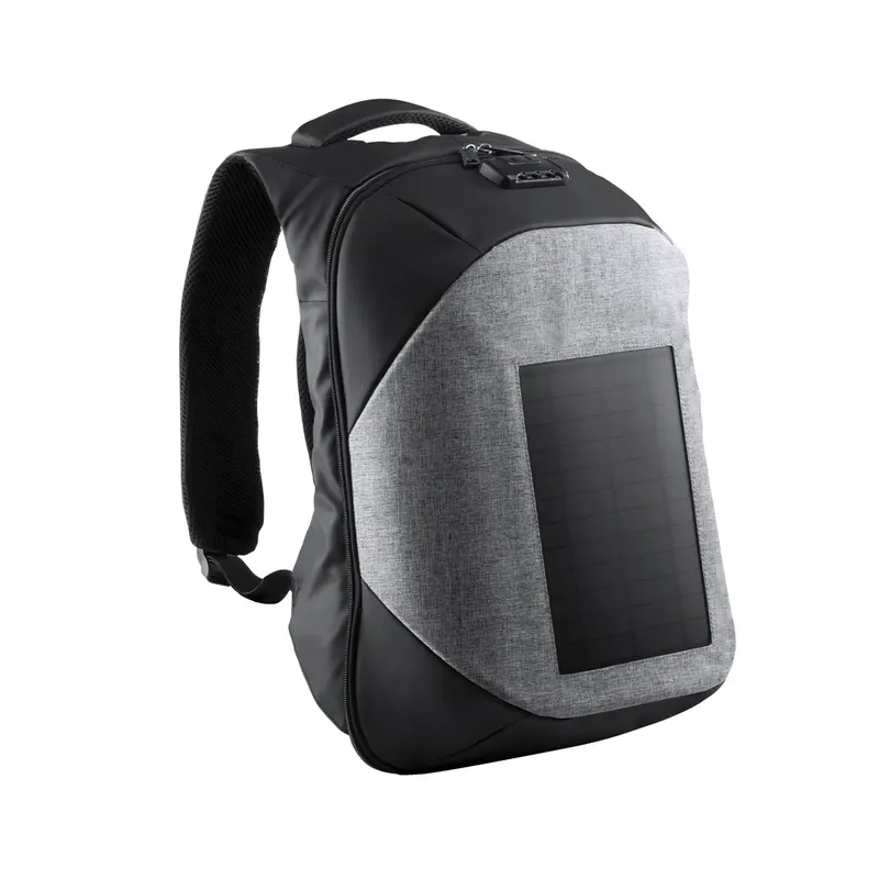 Mochila solar antirrobo Koneit para portátil 15 pulgadas en gris de poliéster 1200D, vista frontal
