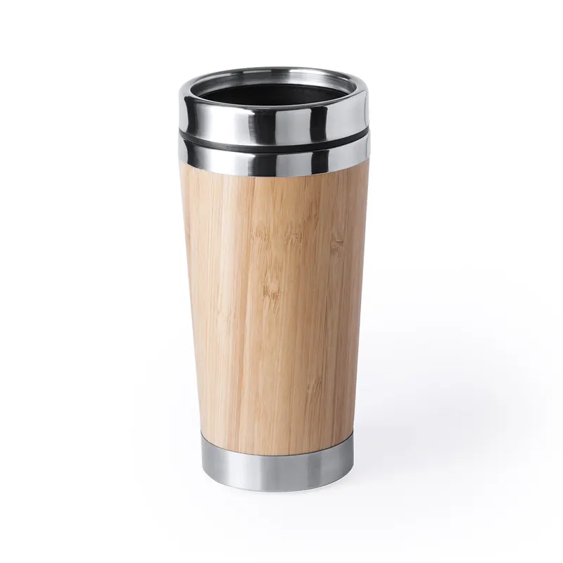 Vaso térmico de bambú y acero Ariston 500 ml en vaso ariston de bambú/ interior acero inox, vista frontal