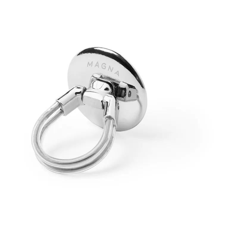 Soporte de móvil metálico Atosh con adhesivo 3M en plata de metal, vista frontal