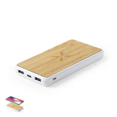 Batería externa de bambú Dickens 8.000 mAh inalámbrica personalizable