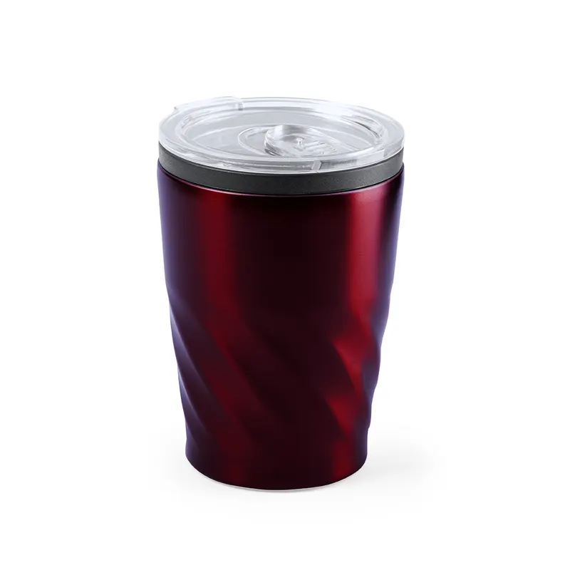 Vaso térmico de acero Ripon 350 ml biselado en rojo de acero inox/ interior PP, vista frontal