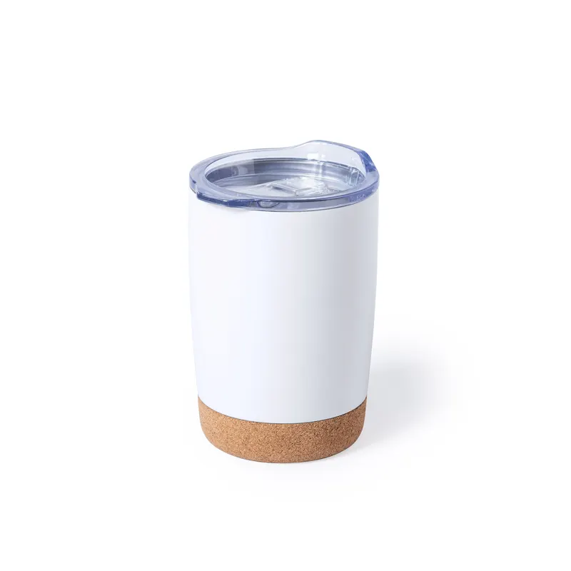 Vaso térmico de acero Nerux 380 ml base de corcho en blanco de acero inox/ corcho, vista frontal