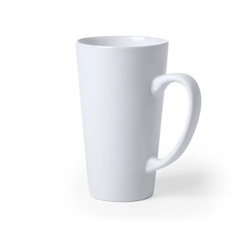 Taza de cerámica Korpus alargada 480 ml asa maxi en blanco de cerámica, vista frontal