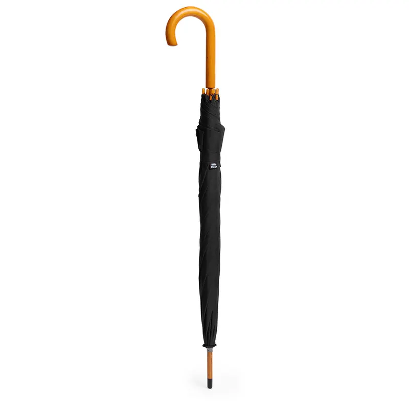 Paraguas de RPET Bonaf automático Ø 105 cm mango madera en negro de pongee 190T RPET, vista frontal