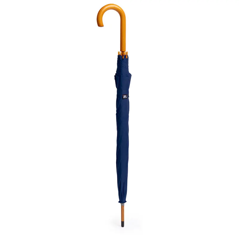 Paraguas de RPET Bonaf automático Ø 105 cm mango madera en marino de pongee 190T RPET, vista frontal