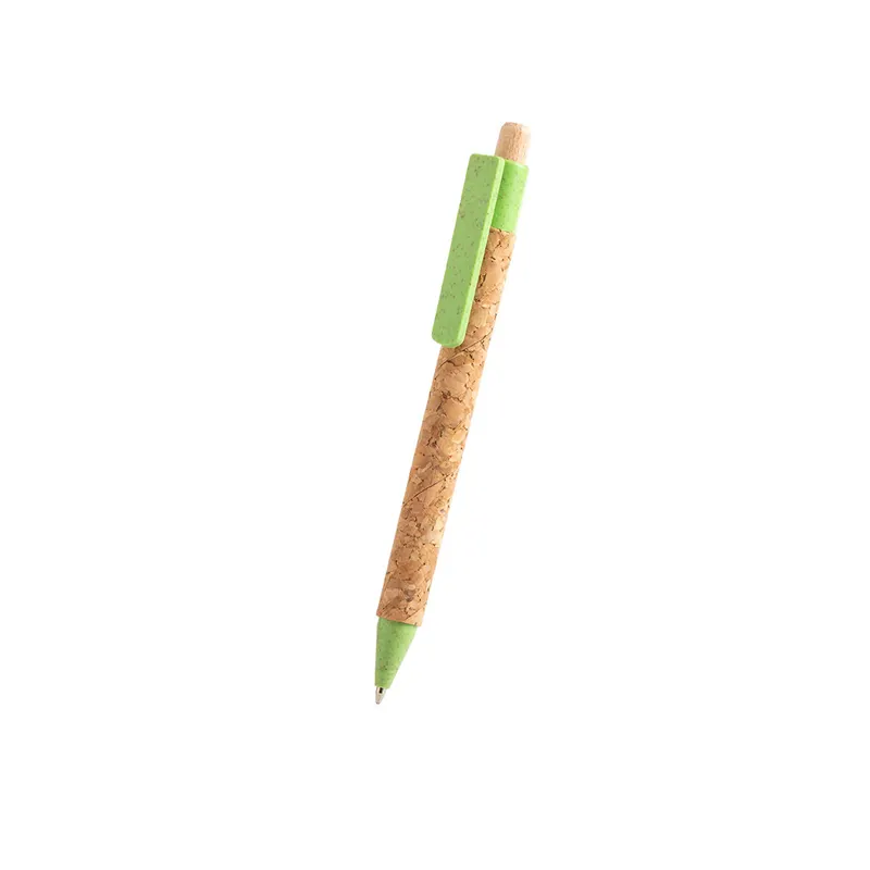 Bolígrafo de corcho Clover con clip de caña de trigo en verde de corcho/ caña de trigo, vista frontal
