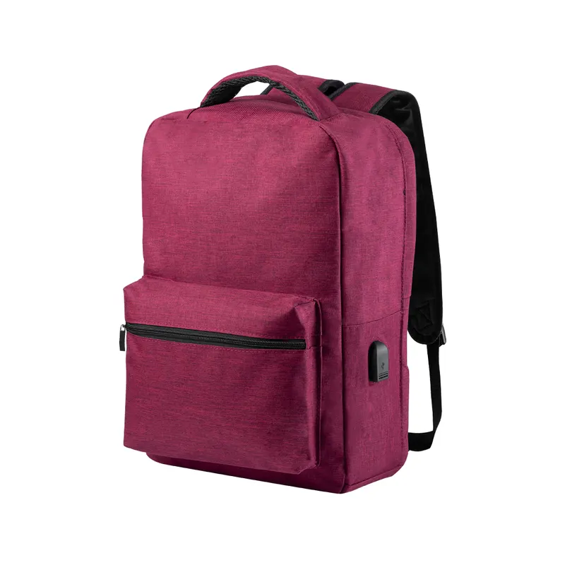 Mochila antirrobo RFID Komplete con cable USB en rojo de poliéster 300D, vista frontal