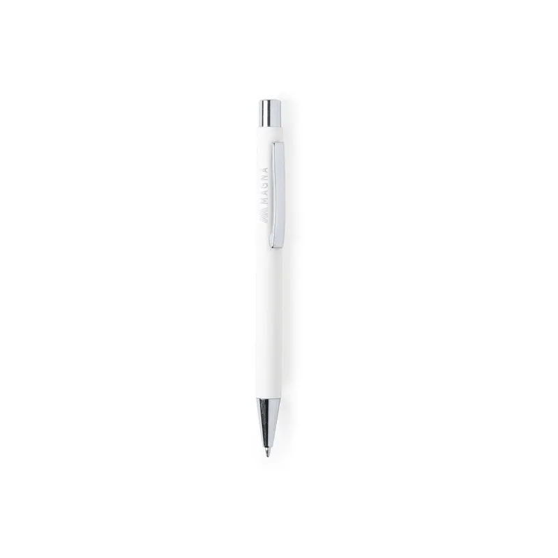 Bolígrafo de aluminio Blavix tacto goma bicolor pulsador en blanco de aluminio, vista frontal
