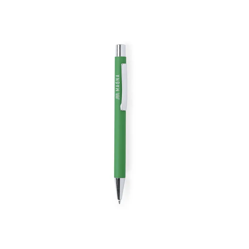 Bolígrafo de aluminio Blavix tacto goma bicolor pulsador en verde de aluminio, vista frontal