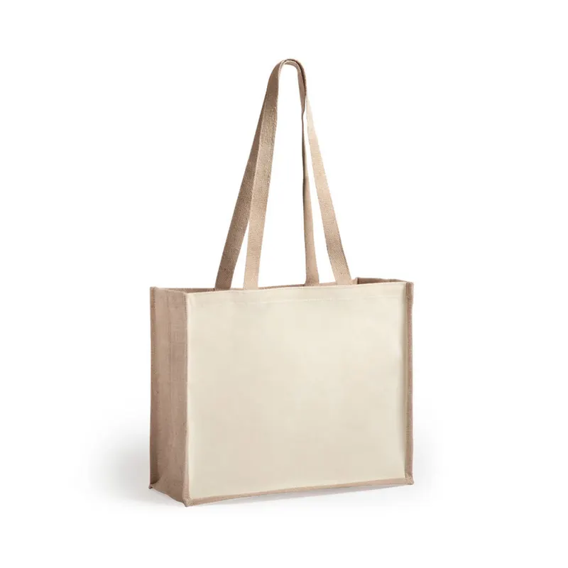 Bolsa de yute y algodón Rotin laminado con fuelle 76 cm en natural de yute laminado/ algodón laminado, vista frontal
