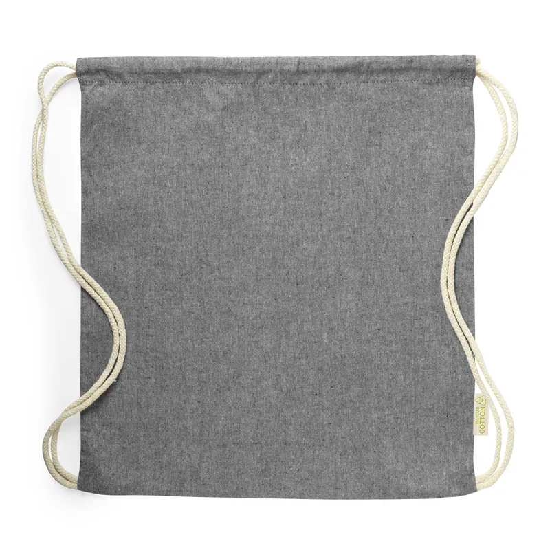 Mochila de cuerdas algodón reciclado Konim 120 g en negro de algodón reciclado 120 g/ m2, vista frontal