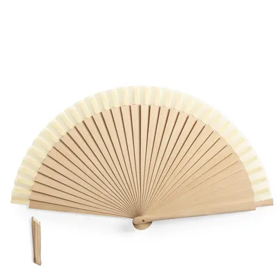 Abanico de madera y tela de poliéster personalizable