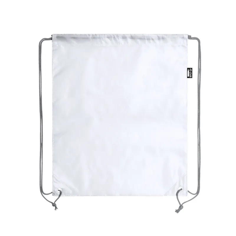 Mochila de cuerdas RPET Lambur con argollas metálicas en blanco de poliéster RPET, vista frontal