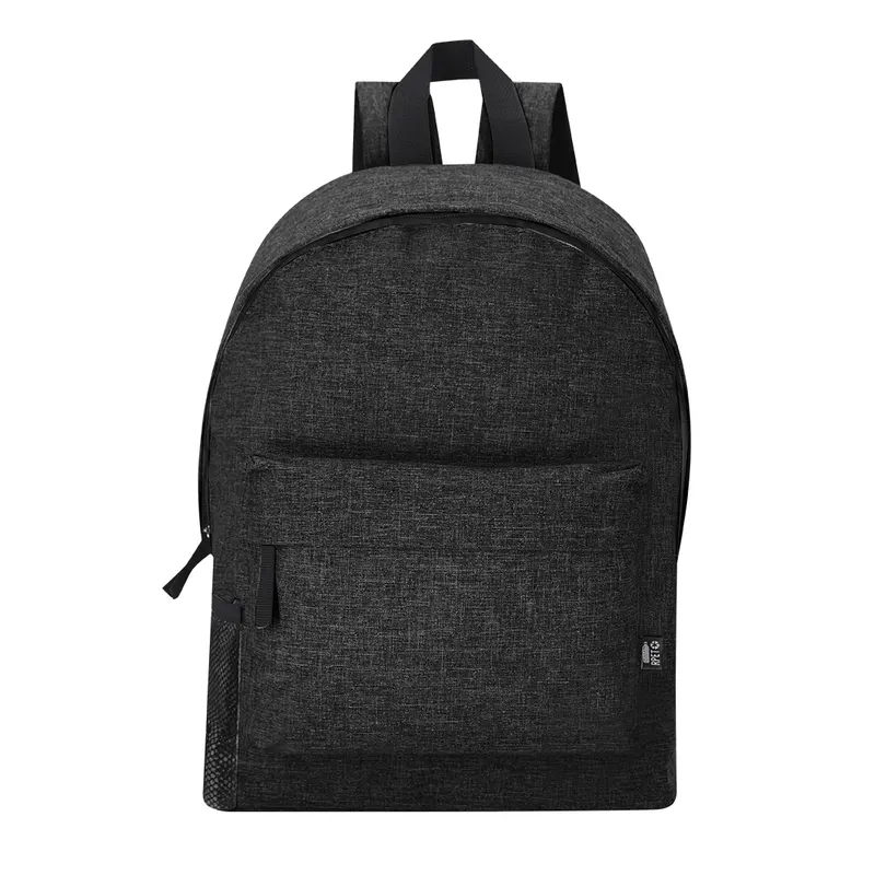 Mochila de RPET Caldy 600D bolsillo frontal en negro de poliéster 600D RPET, vista frontal