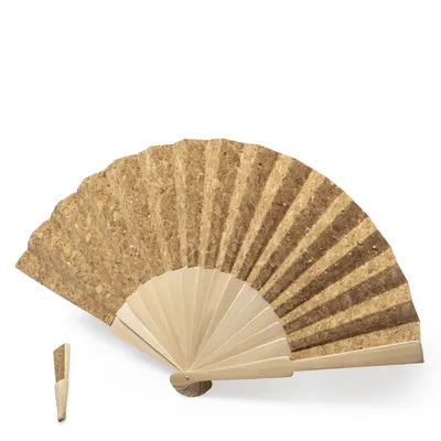 Abanico de madera y tela de corcho personalizable