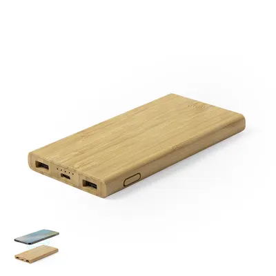 Batería externa de bambú Kalery 6.000 mAh inalámbrica personalizable