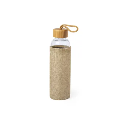 Bidón de cristal y bambú Kasfol 500 ml con funda personalizable