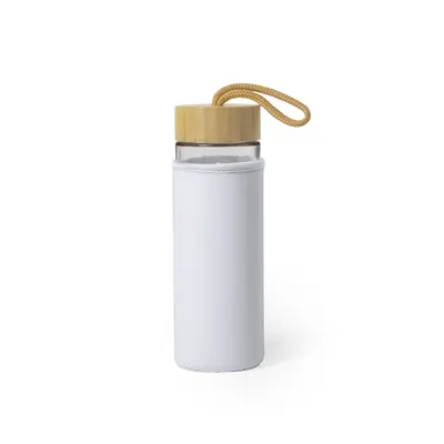 Bidón de cristal y bambú Lurok 530 ml funda blanca personalizable