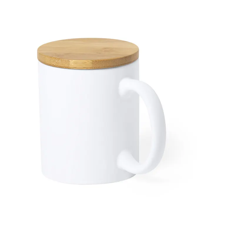 Taza de cerámica Yotel 370 ml tapa de bambú en blanco de cerámica/ bambú, vista frontal