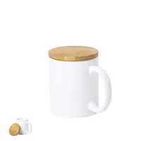 Taza de cerámica Yotel 370 ml tapa de bambú de cerámica/ bambú, vista frontal