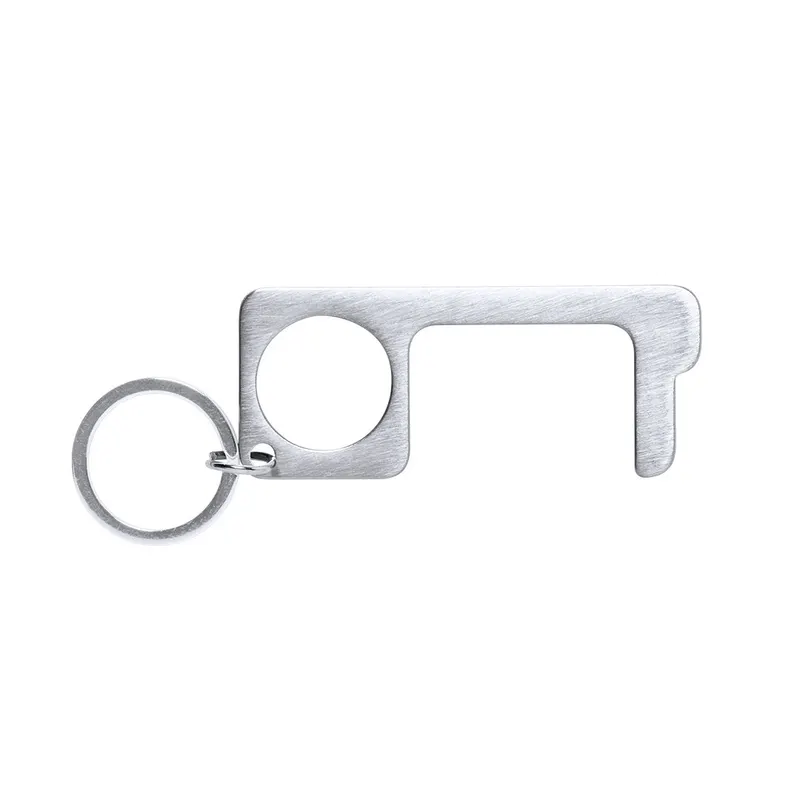 Llavero anticontacto de acero inoxidable Bigox en llavero anticontact plateado de acero inox, vista frontal