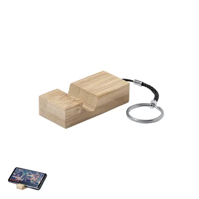 Llavero soporte de móvil de bambú personalizable