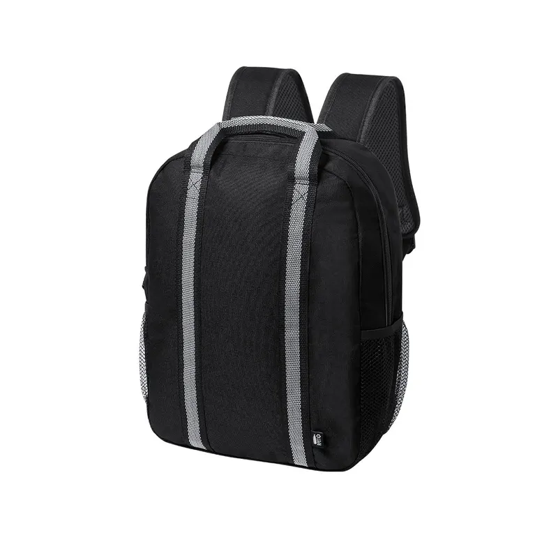 Mochila de RPET Fabax 600D con tiras reflectantes en negro de poliéster 600D RPET, vista frontal