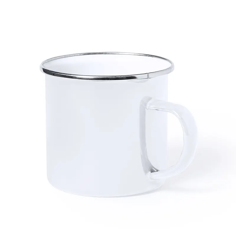 Taza de acero Kirpal vintage 380 ml con detalle cromado en blanco de acero inox, vista frontal