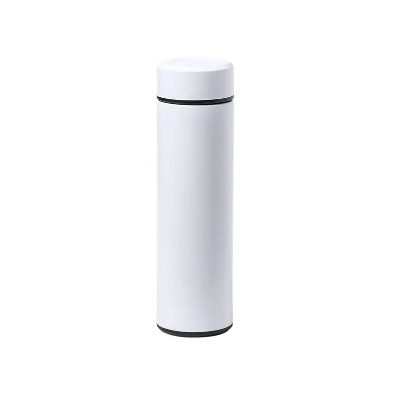 Termo de acero Plusek 470 ml con infusor en blanco de acero inox, vista frontal