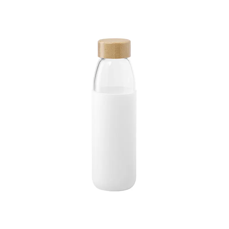 Bidón de cristal Teltox 540 ml con funda de silicona en blanco de cristal/ bambú, vista frontal