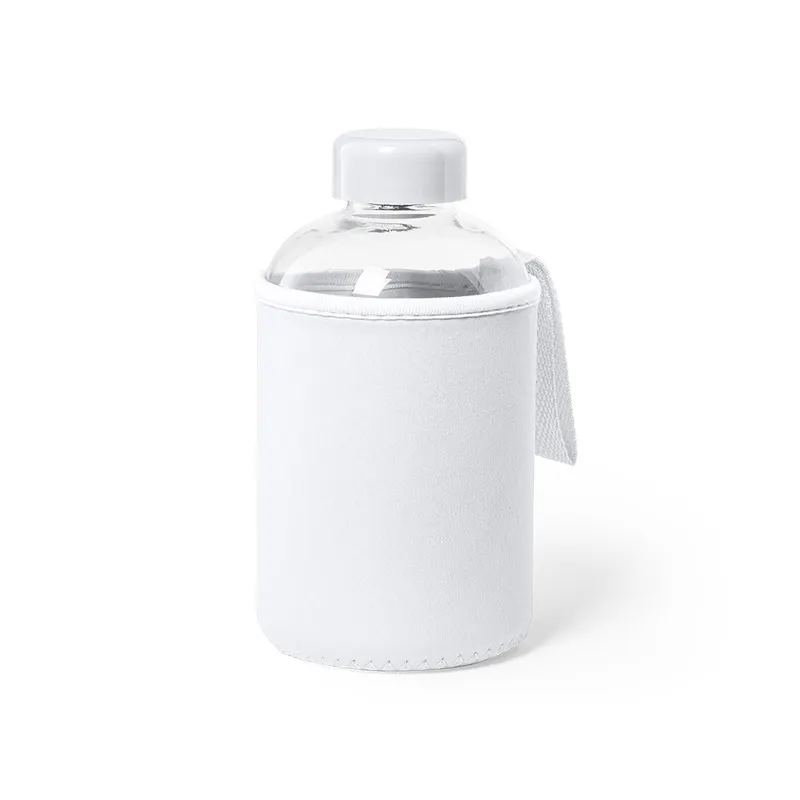 Bidón de cristal Flaber 600 ml con funda soft shell en blanco de cristal, vista frontal