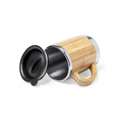 Taza térmica de bambú y acero Vanatin 300 ml con tapa personalizable