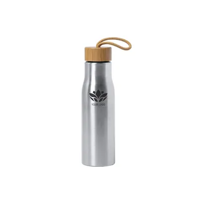 Bidón de acero Dropun inox 550 ml con tapón de bambú personalizable