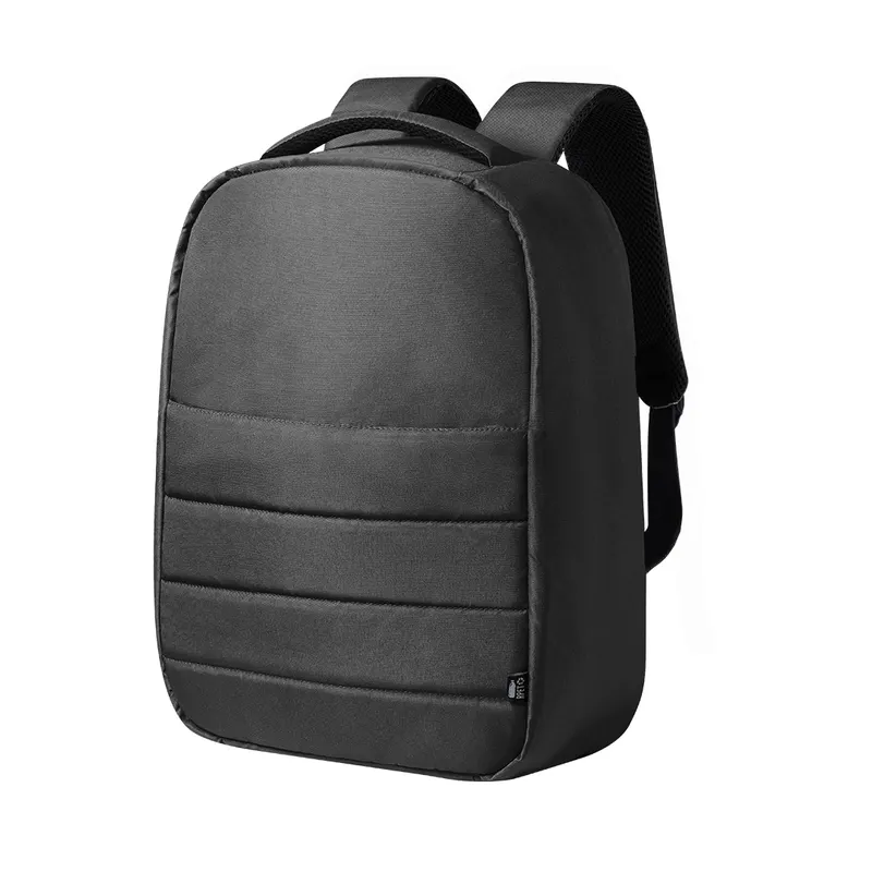 Mochila antirrobo de RPET Danium 300D acolchada en negro de poliéster 300D RPET, vista frontal