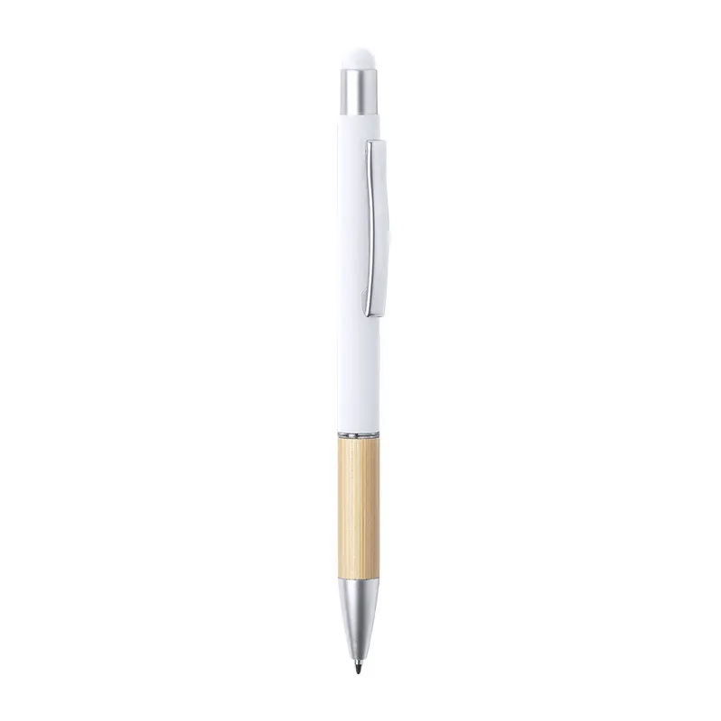 Bolígrafo puntero de aluminio mate y bambú Zabox en blanco de bambú/ aluminio, vista frontal