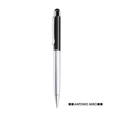 Bolígrafo puntero giratorio metálico plata y negro Yago personalizable