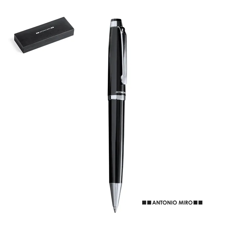 Bolígrafo metálico negro bicolor Dayo con estuche en -antonio miro- negro de metal, vista frontal