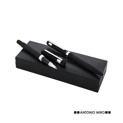Set bolígrafo y roller metálico Nilka con funda personalizable