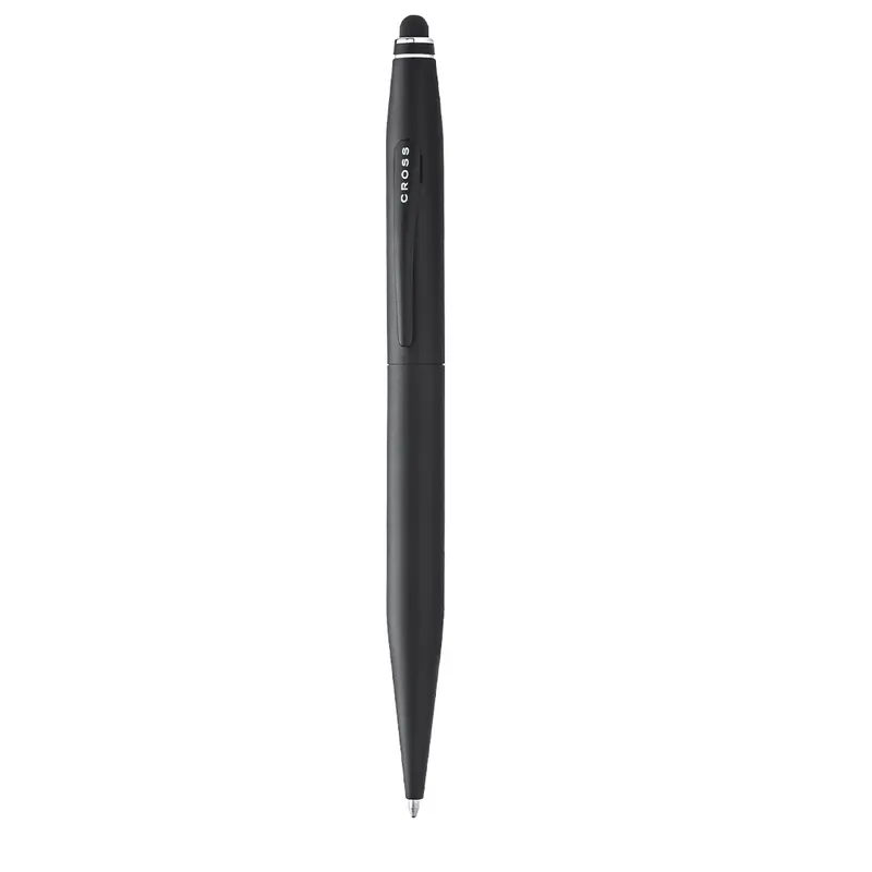 Bolígrafo metálico retráctil Tech 2 con puntero bicolor en negro de metal, vista frontal